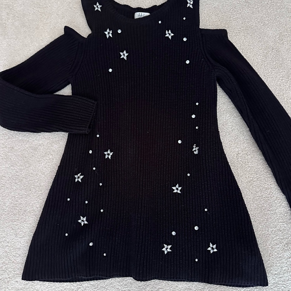 Black Knit Sweater with Star Embellishments